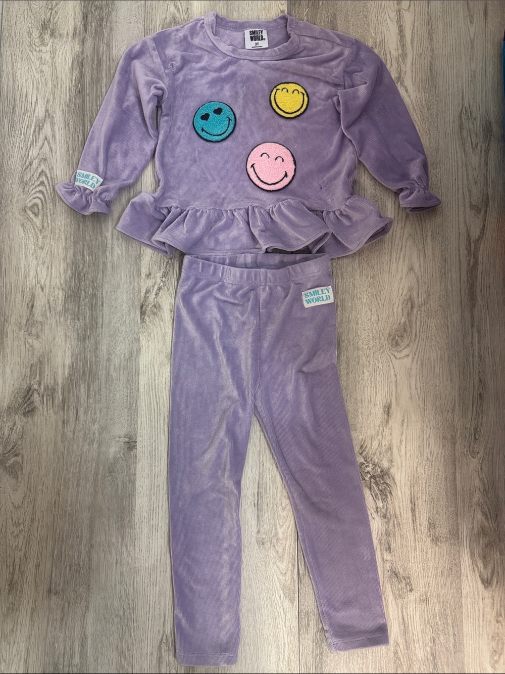 Lavender Plush Girls Matching Set - Ruffle Top & Leggings